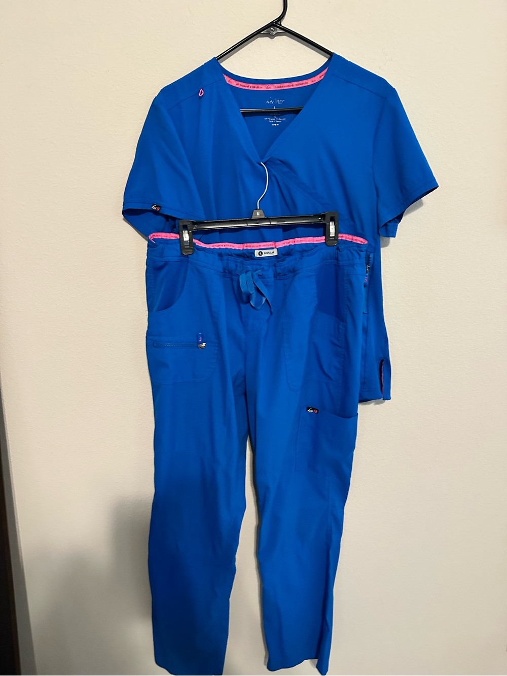 Koi Lite Scrub set Women’s Royal Blue Scrub Pants/Top with Pink Trim